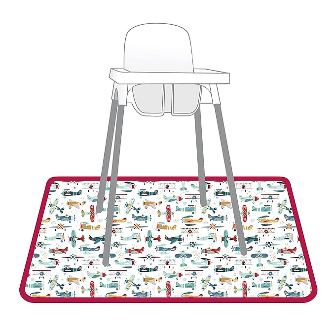 BapronBaby Retro Airplanes Splash Mat - Waterproof Catch-All for Under High Chairs, Floors, Tables, Playtime or Arts & Crafts - Machine Washable - 45" x 45”