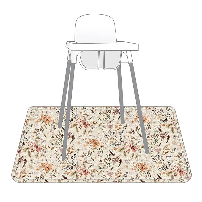 BapronBaby Delilah Floral Splash Mat - Waterproof Catch-All for Under High Chairs, Floors, Tables, Playtime or Arts & Crafts - Machine Washable - 45" x 45”