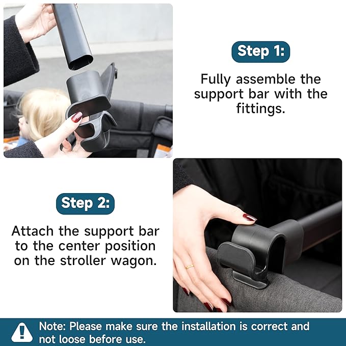 Forward-Facing Support Bar + 4-Pack Stroller Wagon Snack Tray with Spill-Proof Cup Holders - Wonderfold Accessories Compatible with WONDERFOLD W4 Elite/Luxe 4-Seater Wagons, Detachable & Easy Install