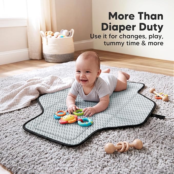 KeaBabies Portable Changing Pad for Baby, Travel – 26 x 21 Wipeable, Waterproof, Foldable Baby Diaper Changing Mat for Diaper Bag, Caddy, Car, Bed, Newborn, Compact Changer Mat Station (Black Geo)