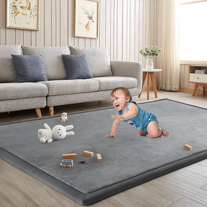 Baby Play Mat for Floor Nursery Rug Muscle Mat Area Rug Playroom Rug 79"x138" Playpen Mat Memory Foam 1.3" Thick Crawling Mat for Babies,Toddlers, Infants, Kids,Grey