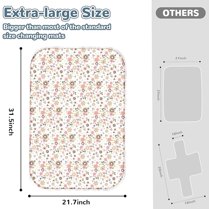 Coinarin Baby Diaper Changing Pad – 31.5" x 21.5" Extra Large Waterproof Absorbent Portable Changing Mat, Reusable Changing Pad Liner for Travel or at Home Use(Floral2)