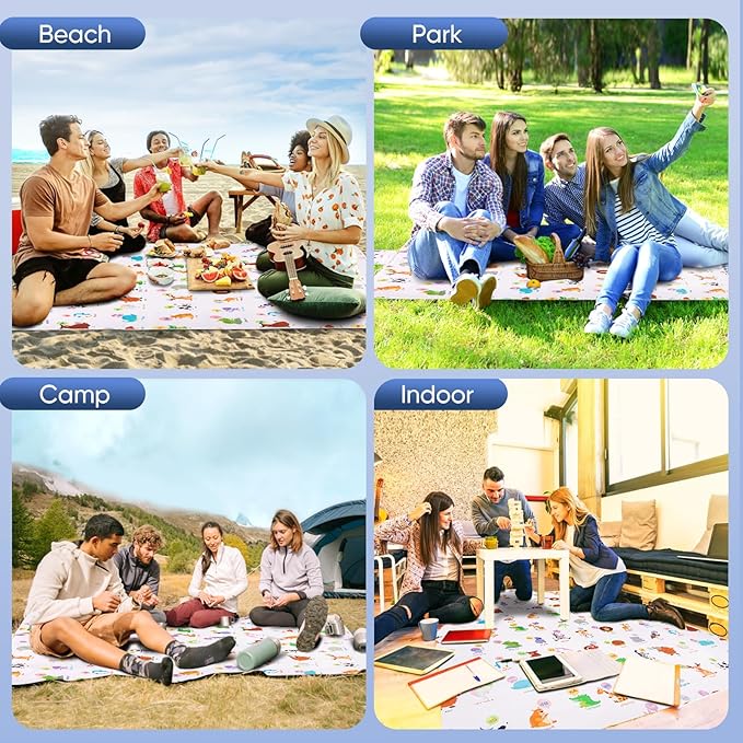 DFHY Outdoor Waterproof Picnic Mat, Foldable & Lightweight Blanket with Carry Bag (55"x70") – Portable Travel Blanket for Beach, Park, Camping, Grass & More