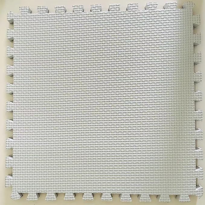 16pcs 0.6" Thickened Interlocking Tile Mats,Fluffy Shaggy Soft EVA Foam Area Rug for Living Room & Bedroom,Non-Slip Protective Floor Carpet Play Mat Kids Baby Dorm Home Decor (11.8ft, Khaki)