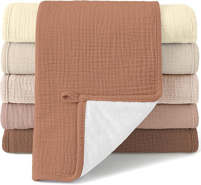 Bearmoss Muslin Burp Cloths, 100% Cotton Baby Burping Clothes, Large Extra Soft Absorbent for Unisex Newborn Boy and Girl, 20x10in, 6 Pack