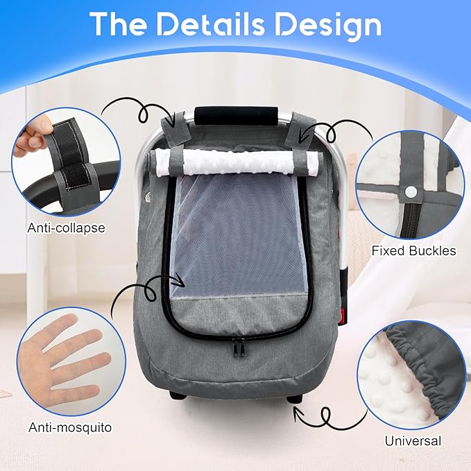 Waterproof Baby Car Seat Cover, Infant Car Seat Cover Canopy with 2 Breathable Vents, Warm Carseat Cover with Mesh Window for Cold Weather, Univeral Baby Carrier Cover for Doona