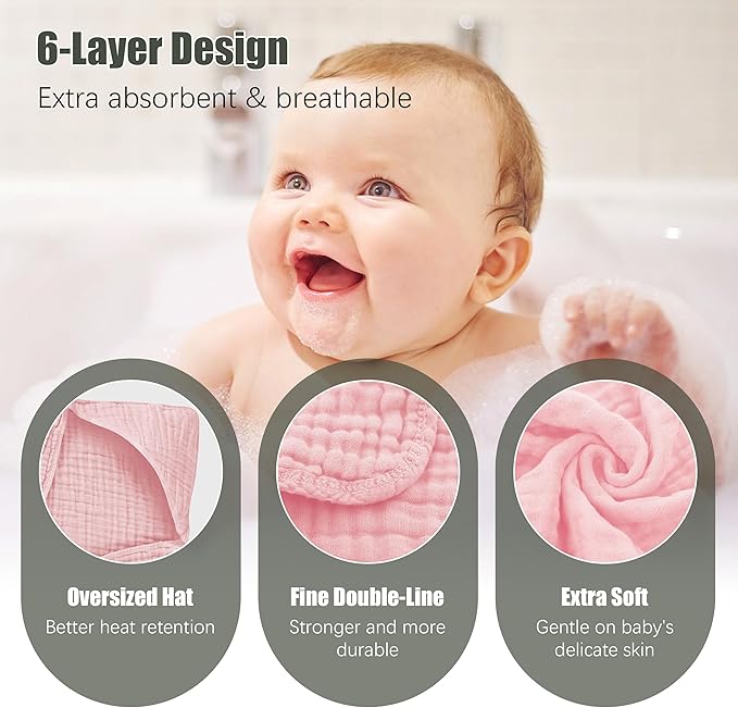 Spotted Play 2 Pack Hooded Baby Towels - 100% Muslin Cotton for Newborns, Infants, Toddlers - Large 32x32Inch Size - Highly Absorbent and Essential for Newborn Care, White and Pink