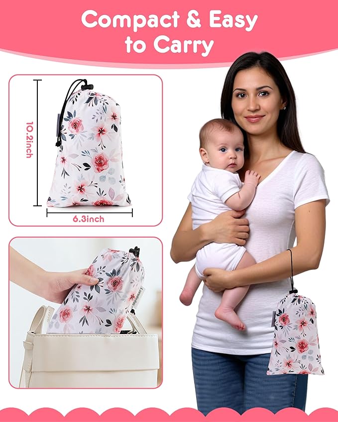 Lunobubo Baby High Chair Cover Restaurant with Strap Pads & 3-Point Harness, Machine Washable, Waterproof Portable Highchair Covers for Eating, Travel, Home Use - Fits Wooden Chairs, Pink Flowers