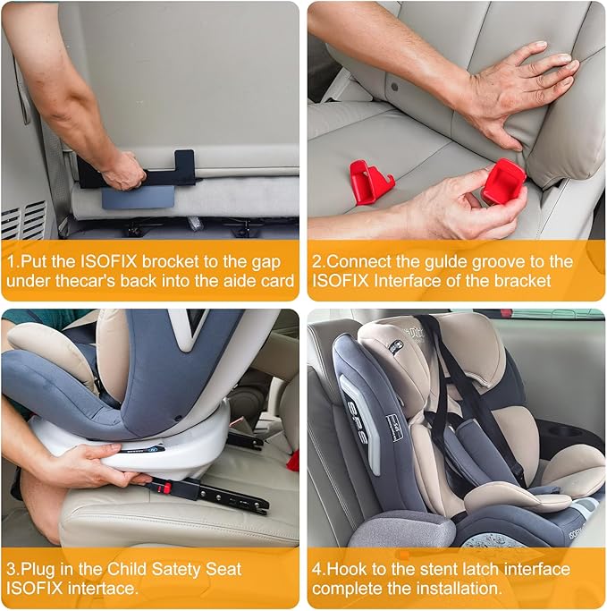 ISOFIX Universal Car Seat Mount Bracket, Child Safety Car Seat Latch Anchor Kit, Steel Seat Latch Interface Bracket, ISOFIX Belt Connector for Off-Road Vehicles, SUVs, MPVs, 12.6*5.43*3.11"