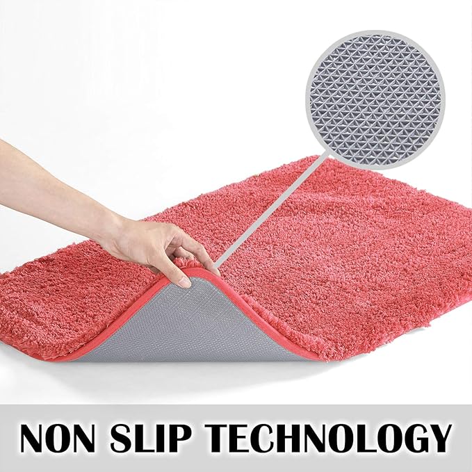 Suchtale Contour Rug Non Slip Bath Mat Water Absorbent Soft Microfiber Shaggy Bath Mat Machine Washable Thick Plush U Shape Toilet Rug (20 x 24, Living Coral)
