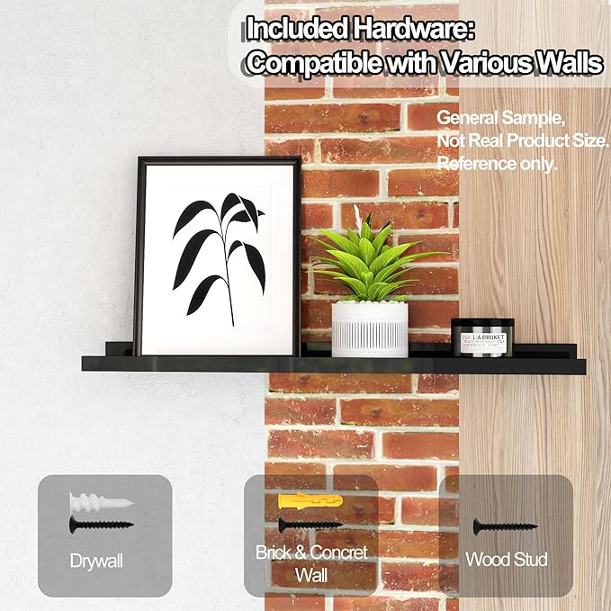 Long Floating Shelves for Wall Decor, Long Wall Mounted Storage Shelf for Bedroom, Living Room, Bathroom, Kitchen, Nursery, Display Picture Ledge Shelf with Lip Set of 2-48 Inches, Black
