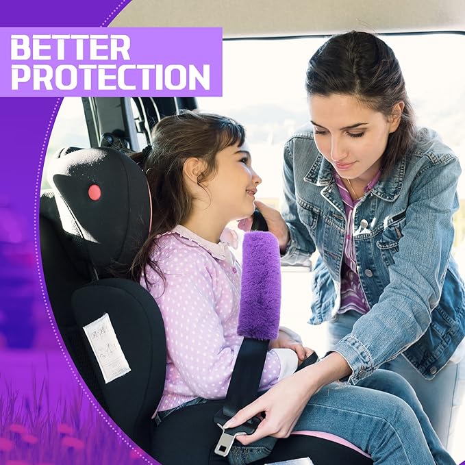 Boao 4 Pack Faux Sheepskin Car Seat Belt Pads Seatbelt Protector Soft Seat Belt Shoulder Strap Cover Comfort Harness Pad(Purple, 9.9 Inch)
