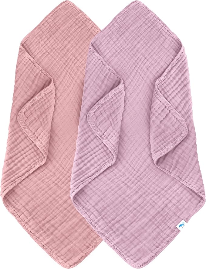 SWEET DOLPHIN Muslin Baby Bath Towels Blanket - 2 Pack 100% Cotton Towel for Babies, Infants, Toddlers - 40x40Inch - Highly Absorbent, Light Sakura