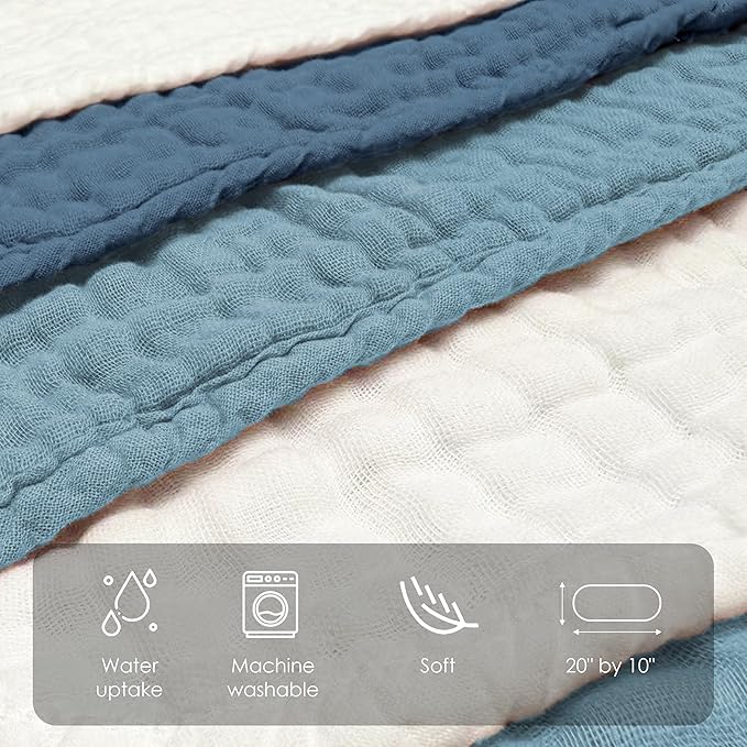 Muslin Burp Cloths for Baby 100% Cotton Burping Cloths for Unisex, Boy, Girl - Large 20'' by 10'' Newborn Essentials Ultra Soft Absorbent Milk Spit Up Rags - 12 Pack - White+Light Navy Series