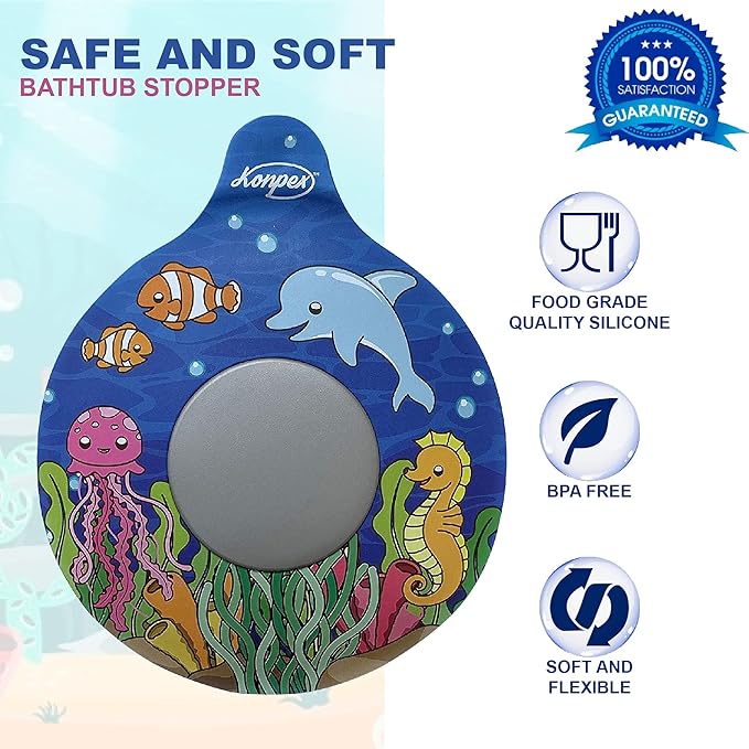 Bathtub Stopper Tub Drain Plug Stopper, Adorable Universal Silicone Bath Drain Cover, Beautiful Coral Reef Illustration, Kids Tots Babies Gift