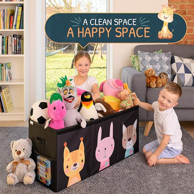 SoftOwl Extra Large Toy Storage Organizer with Lid - Sturdy, Collapsible Toy Chest Storage Box with Cute Design - Toys Bin with Dividers for Kids, Boys, Girls, Nursery, Bedroom, Play room 37"x16"x14"