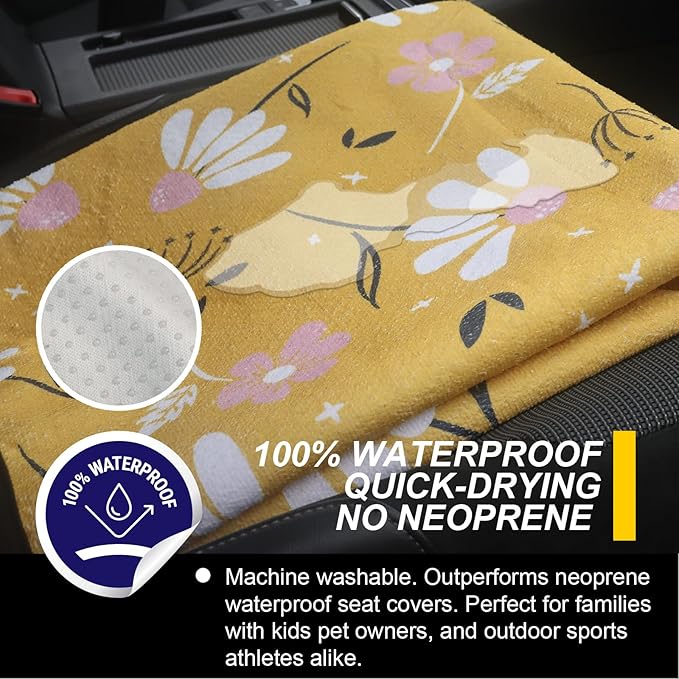 LoyaGour Back Seat Cover for Car Trucks Van SUV,Waterproof Rear Bench Towel Seat Covers for Dogs and Kids,Automotive Backseat Protector (Chamomile and Yellow)