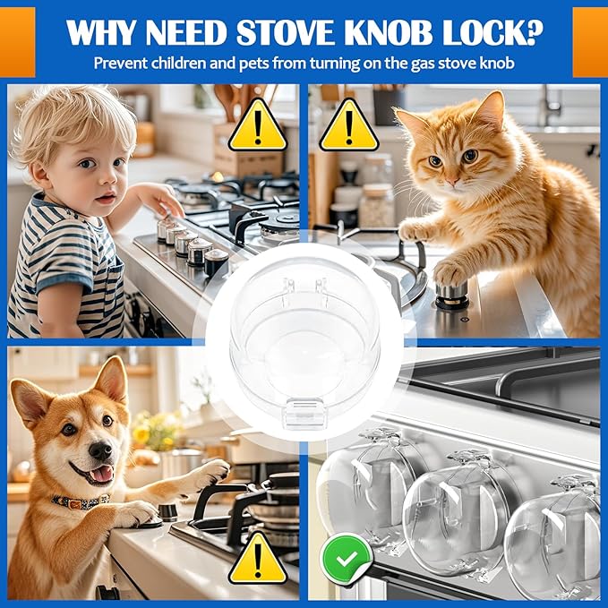 Stove Knob Safety Covers, Stove Knob Covers for Child Safety, Gas Stove Knob Locks, Prevent Baby Pets from Turning on Stoves, Baby proofing, Heat-Resistant Adhesive, (Clear)-5 Pack