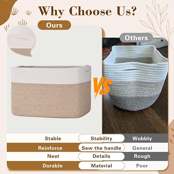Degeyoyo Woven Storage Baskets, Baskets for Organizing, 3 Pack Woven Basket for Storage, Storage Baskets for Shelf, Towel, Toy, Book, Closet, Baby 15"×10"×9"