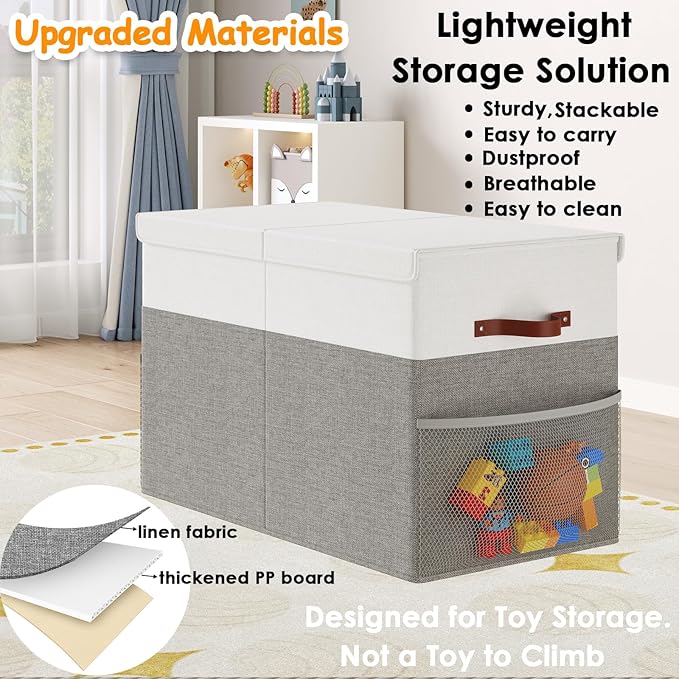 Fineonly Large Toy Storage Box with Lid Upgraded Toy Storage Chest Organizer with Divider Foldable Toy Bin for Kids Boys Girls Playroom Nursery Bedroom (25"x13"x16")
