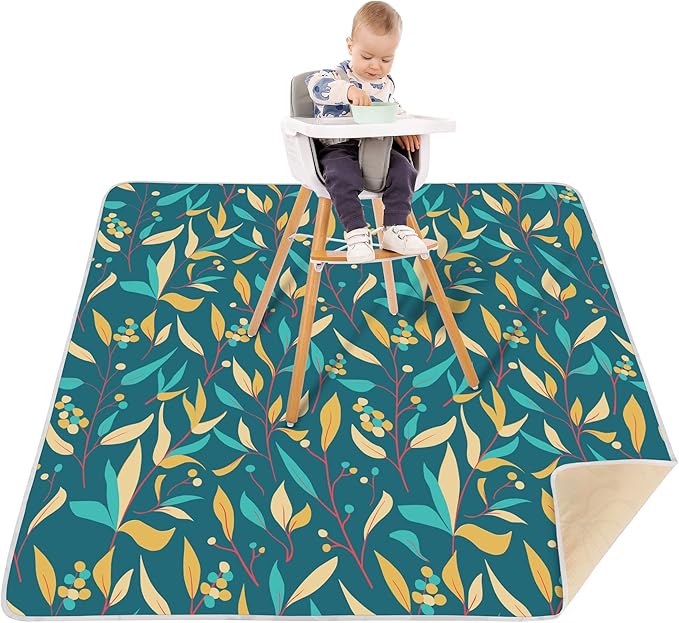 Welspo Splat Mat for Under High Chair, Washable Large Floor Mat, Anti-Slip Silicone Spot Waterproof Baby Splash Mat, Food Catcher Art Craft Leak Proof Mat (51'' X 51'') Green