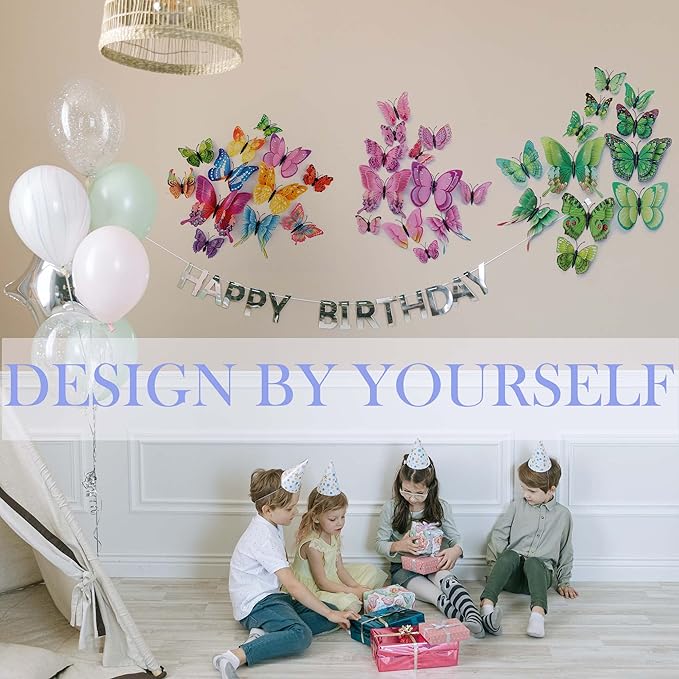 OPSEAM Butterfly Wall Decor 24/48 PCS, 3D Butterflies Stickers for Party Decorations with Magnets (Green, 24)