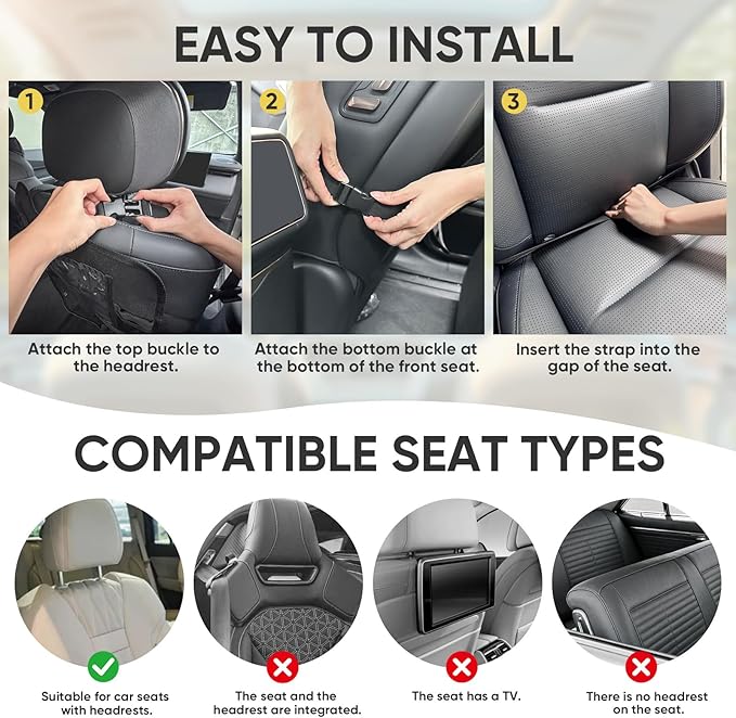 BALEINE Backseat Car Organizer, Back Seat Car Organizers and Storage, Kick Mats Back Seat Protector, Travel Accessories for Most Automotive (2 Pack, Black)