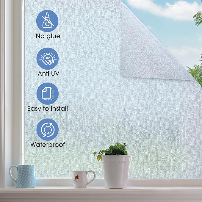 SUNBABY Window Privacy Film Frosted Glass Windows Clings Heat Blocking Windows Film Decorative Bathroom Door Windows Coverings Frosting Day and Night Privacy Film Home Window Tint,35.4x236IN
