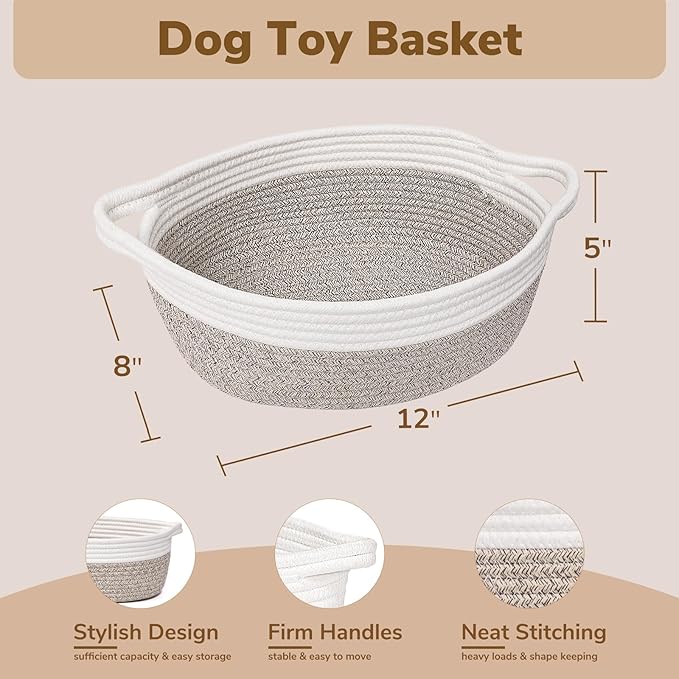 Goodpick Small Woven Baskets for Organizing, Dog Toy Basket, Storage Baskets with Handles, Gift Cute Basket for Decor 12"X 8" X 5" Mixed Brown
