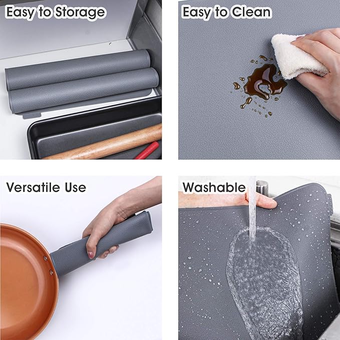 Kamehame Silicone Placemats, Placemats for Dining Table Set of 2 Non Slip Heat Resistant Table Mats 17.5 x 11.4 inch with Raised Edges