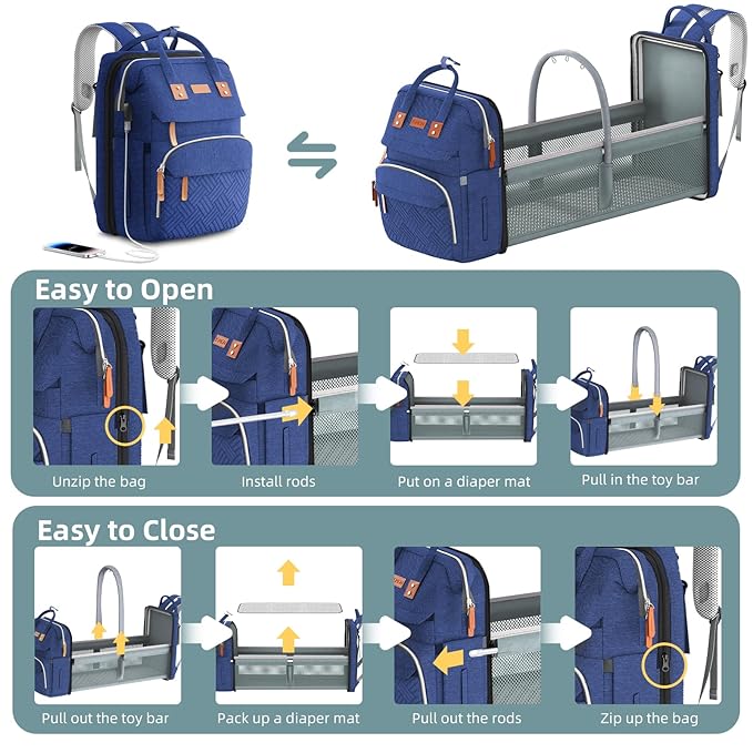 ISMGN Diaper Bag Backpack, Large Diaper Bag, Multifunctional Diaper Bag, Baby Bag, Navy Blue
