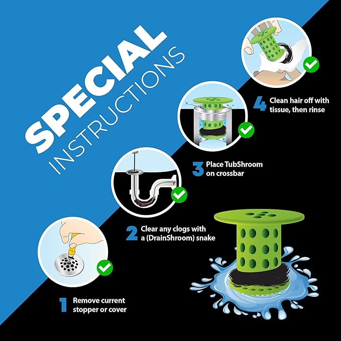 TubShroom Bathtub Drain Hair Catcher – In-Drain Tub Strainer & Clog Prevention Protector, Fits Standard 1.4”–1.75” Tub Drains, Easy Clean, Captures Human & Pet Hair out of Sight (Green)