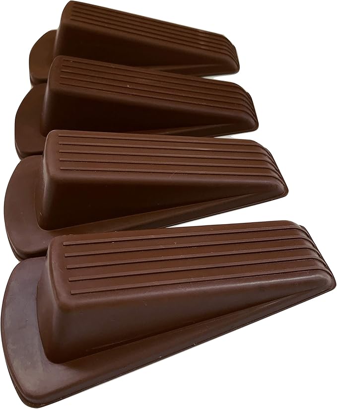 Rubber Door Stoppers - Door Stop Wedge, Large Heavy Duty Flexible Door Holder - Brown 4 Pack - Non Marking Anti Slip Jammer