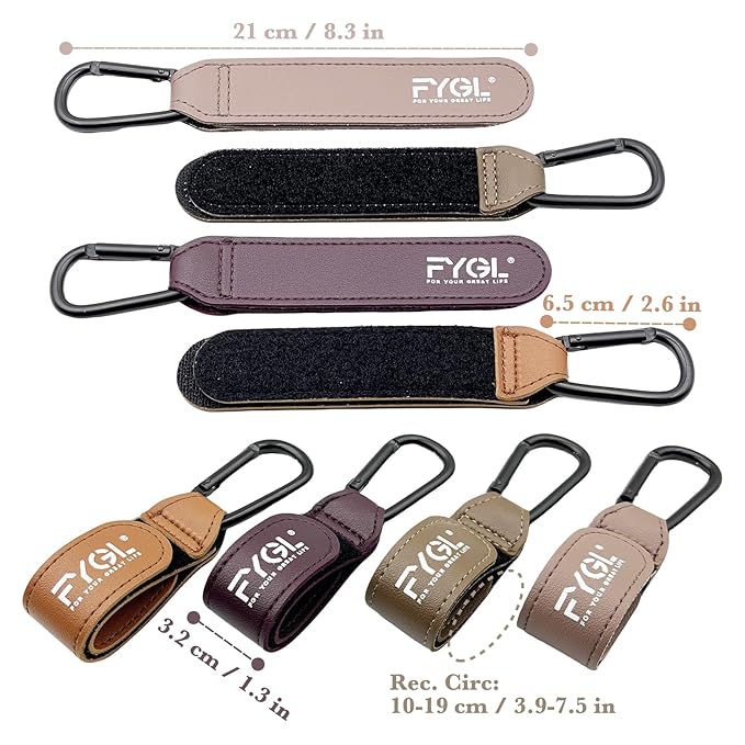 Stroller Hooks - Leather Buggy Clips, Pushchair Carabiner Clip for Bags, Easy Attachment for Pram, Universal Stroller Clips and Hooks, Stroller Accessories - Morandi Dark (4 Pack)