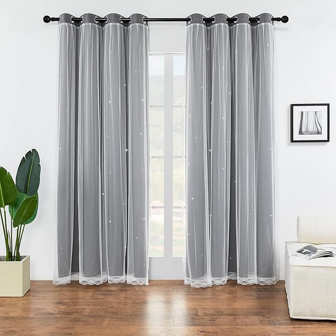 XiDi Black Out Curtains for Girls Bedroom Decor, Unicorn Curtains for Kids Room, Blackout Curtains for Living Room 72 inchs Long 34 inches Wide 2 Panel Grey