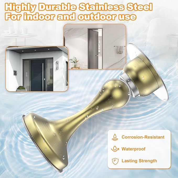 Crosize Magnetic Door Stoppers 1 Pack, Stainless Steel Door Stops for Wall and Floor Mounting, Gate Stops, No Drilling Metal Doorstops with Adhesive Tapes, Gold
