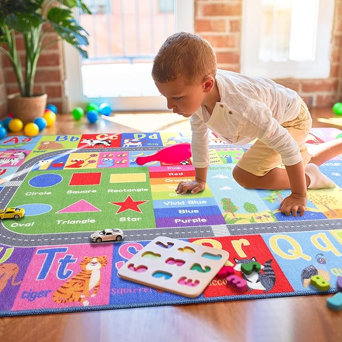 HOMORE Kids Rug, Children Educational Rugs for Bedroom Kids Collection ABC Rug for Learning Alphabet, Numbers, Colors, Season and Animal Words, Play Rugs for Classroom Playroom, 3x5 Feet