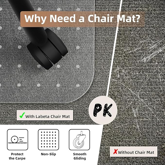 Office Chair Mat for Carpet Floor, 2 Pack 36" x 48" Chair Mat, Slip Resistant Heavy Duty Under Desk Protector Carpeted Floors Mats, Rolling Computer Mats with Studs for Office Low Pile Carpets