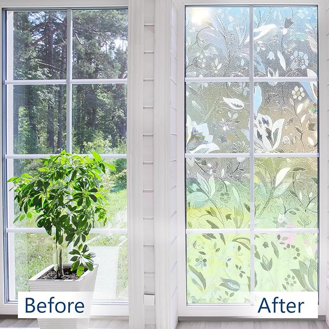 Bloss Privacy Window Film Frosted Glass Window Film Non Adhesive Window Cling Privacy Film Removable Decorative Bathroom Door Window Covering (35.4 x 118 Inch)