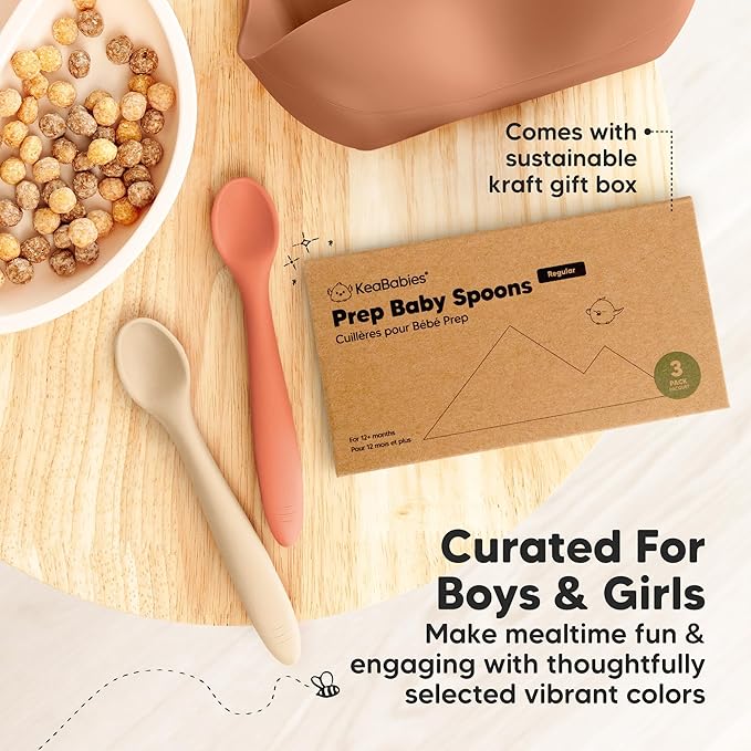 KeaBabies Silicone Baby Spoons, Self Feeding 6-12 months - 6-Pack Baby Weaning Eating Utensils, Toddler First Food Training Spoon, Infant, Kids Feeding Supplies Essential Set,Dishwasher-safe (Roseate)