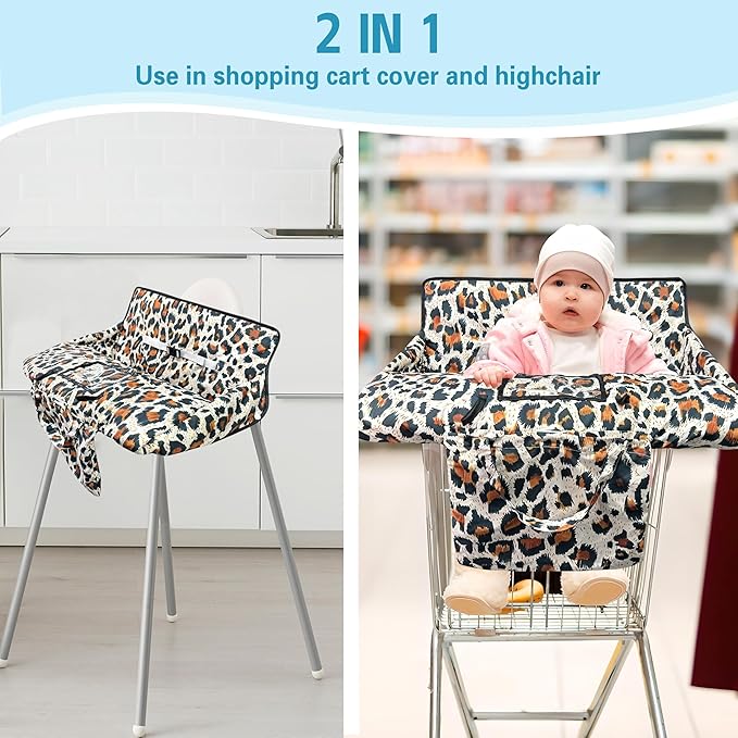 Shopping Cart Cover for Baby,2-in-1 High Chair Cover Soft,Portable, and Machine Washable,Comfortable Cotton Seat Pad with Safety Harness and Portable Cloth Bag,Fits All Supermarkets and Restaurants