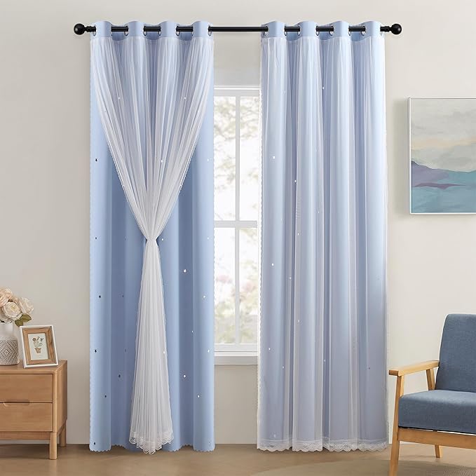 XiDi Blue Curtains for Bedroom, Girls Room Blackout Curtains, Kids Room Darkening Curtains, Light Blue Decor, 1 Panel Light Blue/34/72/1