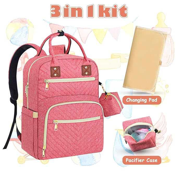 Tenot Baby Diaper Bag Backpack, Travel Diaper Bags for Babys Girl Boy Large Capacity Baby Bag Backpack for Women Pink