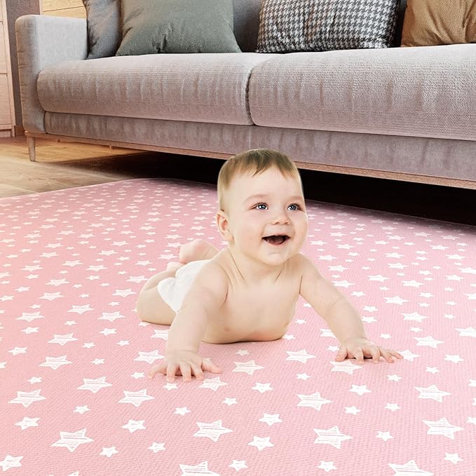 Extra Large Baby Splat Mat 54''x 72'', Anti Slip Waterproof High Chair Mat Baby Feeding Table Cloth Floor Mat Cover, Baby Art Playtime Mat for Craft/Mealtime, Washable Portable Picnic Mat - Pink Star