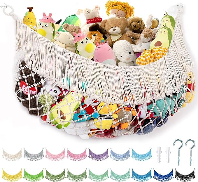 Stuffed Animal Hammock - Extra Large 63'' Long, Stuffed Animal Storage, stuffed animal Holder net, Hammock Large, Storage Hanging Organizer - Cream White
