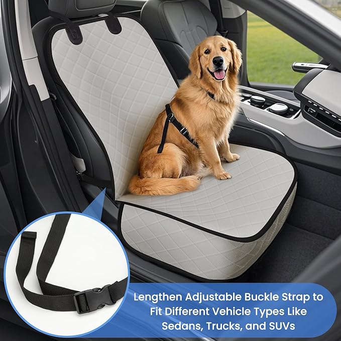 ELONGRIVER Dog Car Seat Covers, Waterproof Front Seat Cover for Dogs, Scratch-Proof, Nonslip Pet Passenger Seat Cover Protector, Universal Fit for Cars Trucks SUVs, Standard Size, Beige