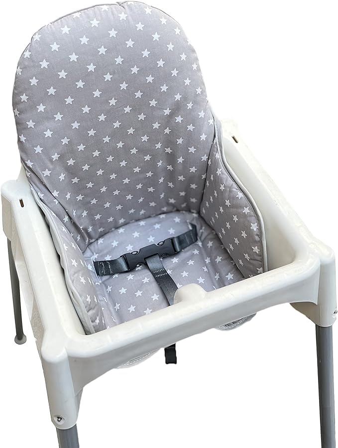 ZARPMA Cotton Seat Covers Compatible for IKEA Antilop Highchair,Cotton Surface and Cotton Padded Foldable Baby Highchair Cover for Child Chair Cushion(Grey Star)