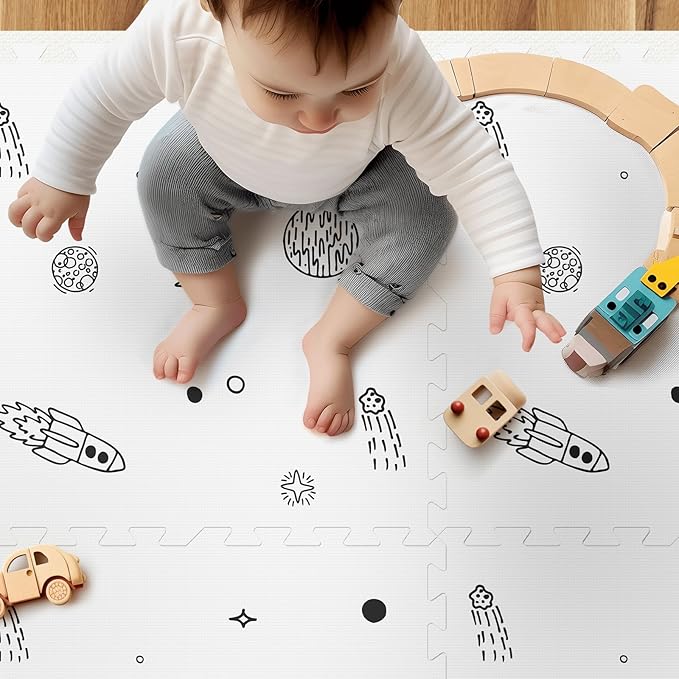 PIGLOG Baby Play Mat, 72x48-Inch Baby Foam Play Mat,6-Piece Interlocking Foam Floor Tiles for Toddlers, Waterproof,Floor Mats for Kids,Baby Foam Play Mat for Babies & Toddlers, Crawling Mat(Space)