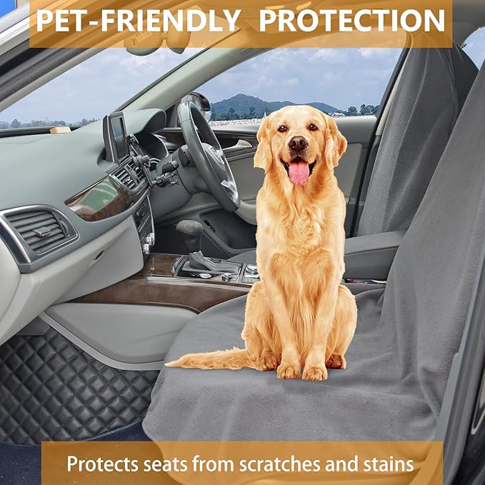 Towel Car Seat Covers - Super Absorbent Front Seat Protectors for Gym, Pets & Travel | Quick-Dry Towel Fabric | Universal Non-Slip Fit for Sedan, SUV, Truck (1 Pack Grey)