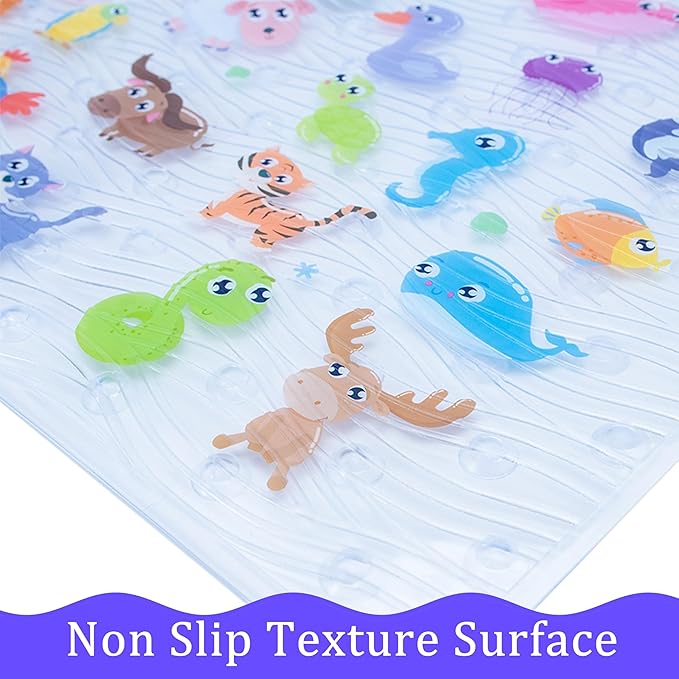 BEEHOMEE Bath Mats for Tub Kids,Baby Toddler - Large Cartoon Non-Slip Bathroom Bathtub Anti-Slip Shower Mats for Floor 35x15,Machine Washable XL Size Bathroom Mats (Zoo)